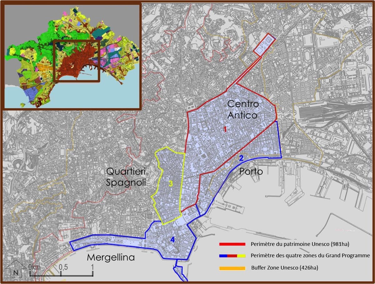 La carte de naples, centre historique